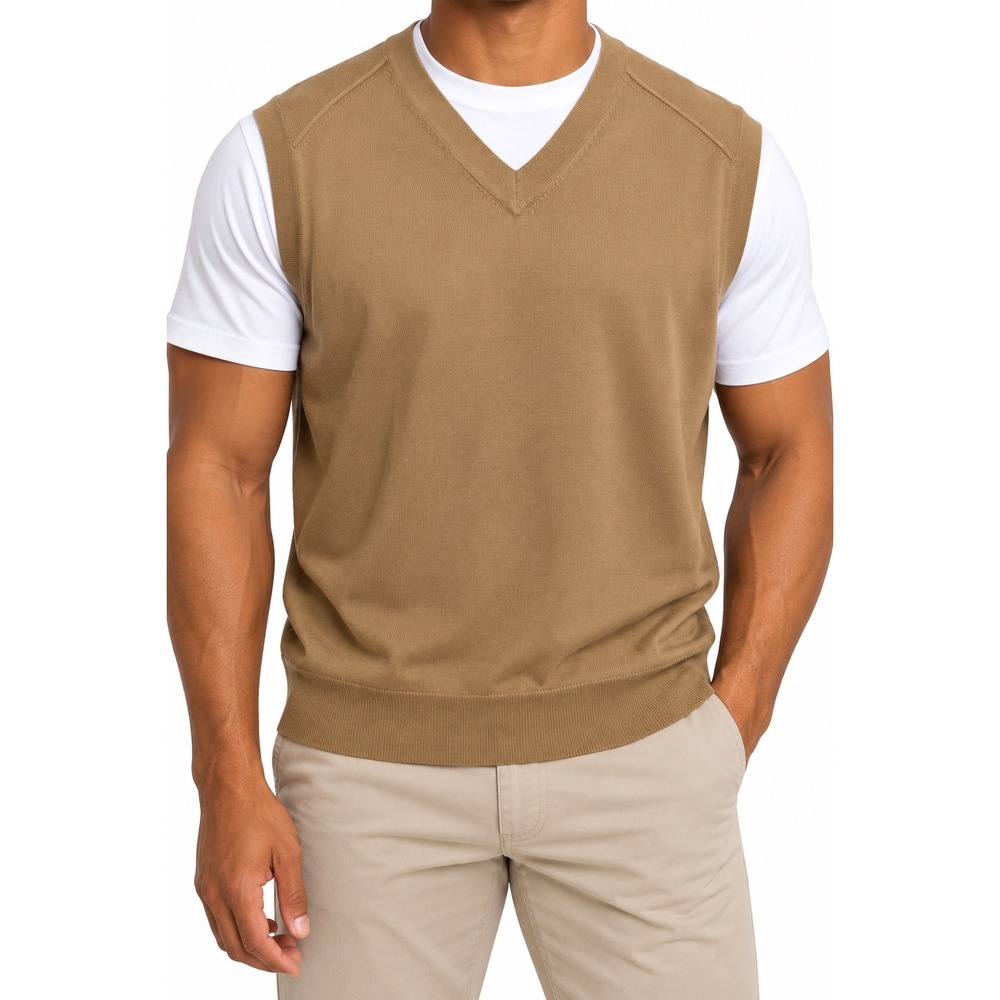 Tiger Woods Collection Mens Tan 100% Wool V-Neck Golf Sweater Vest Large